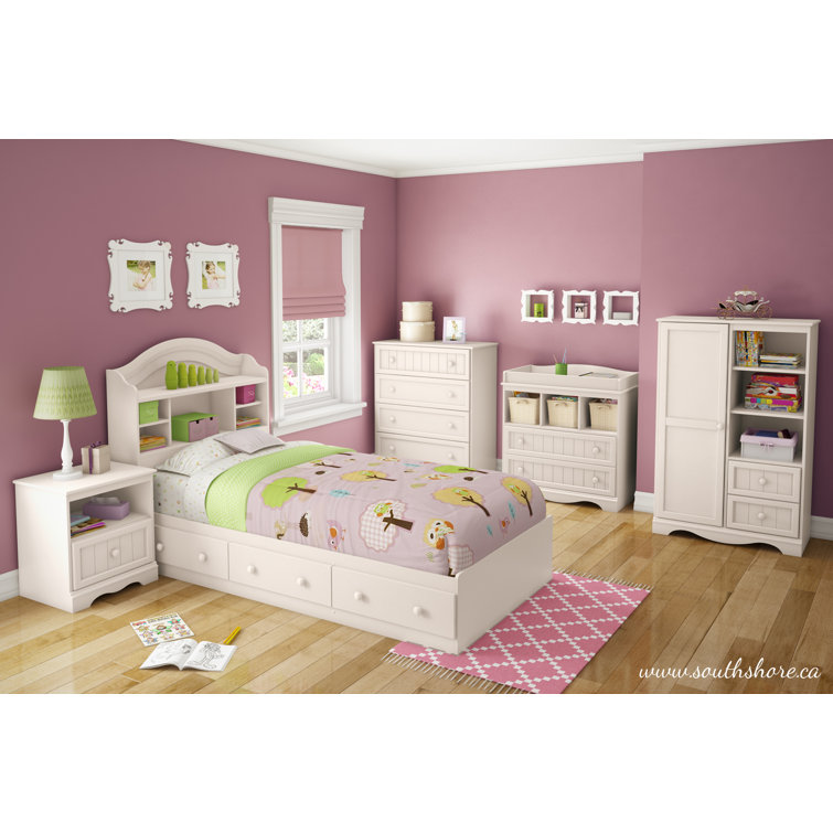 Savannah White Wooden Kids Armoire with Shelves and Drawers