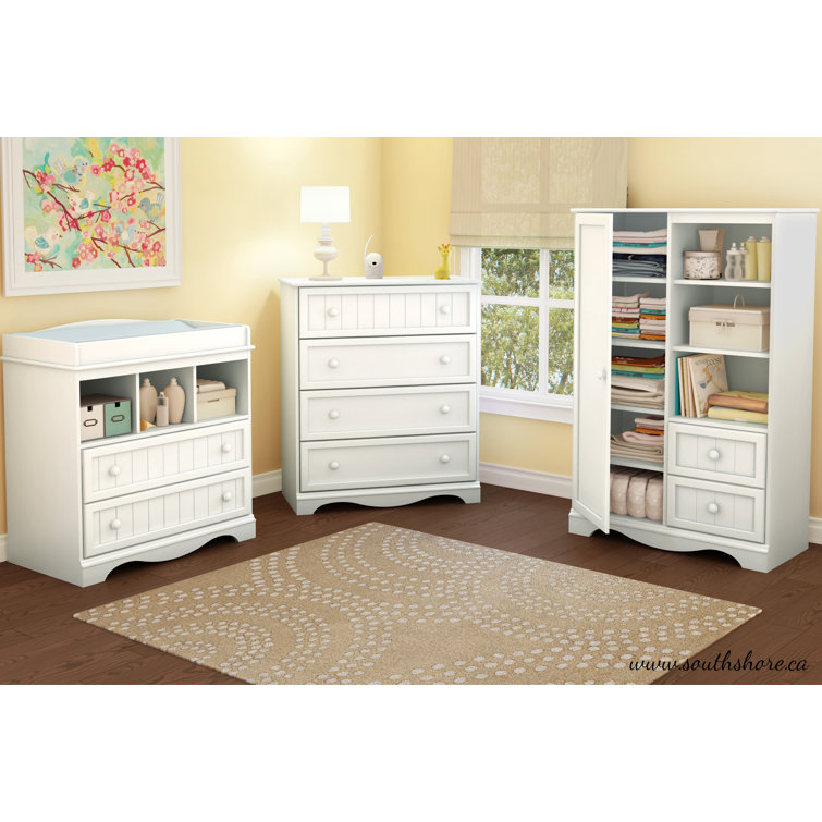 Savannah White Wooden Kids Armoire with Shelves and Drawers