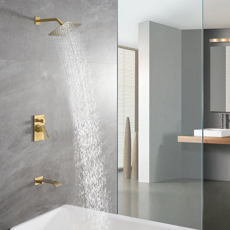 Brushed Gold Wall Mounted Rain Shower System with Square Head