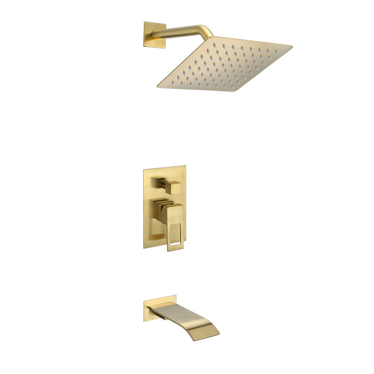 Brushed Gold Wall Mounted Rain Shower System with Square Head