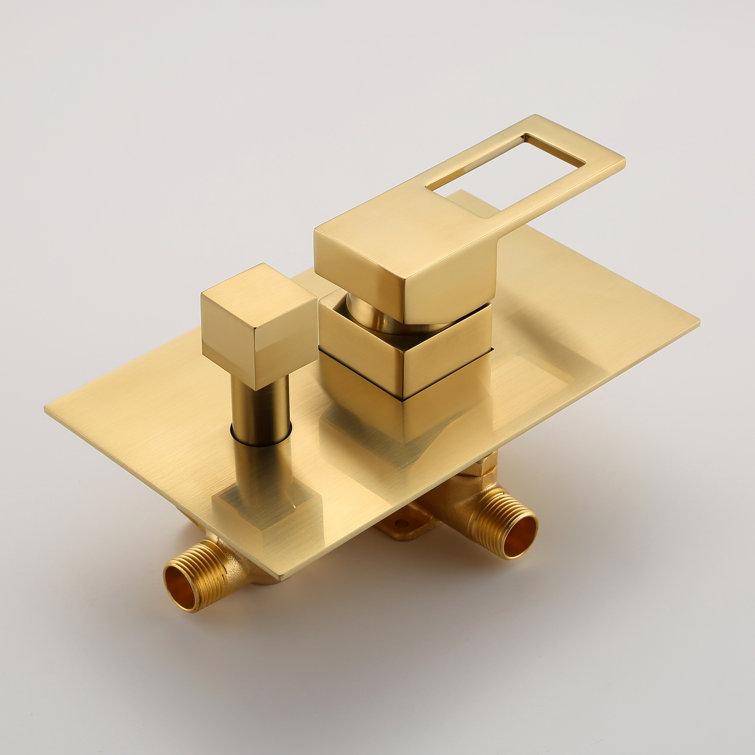 Brushed Gold Wall Mounted Rain Shower System with Square Head