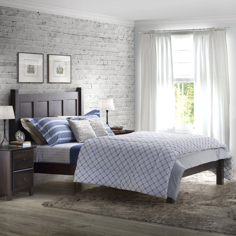 Espresso Full Size Pine Wood Panel Bed with Headboard and Drawer