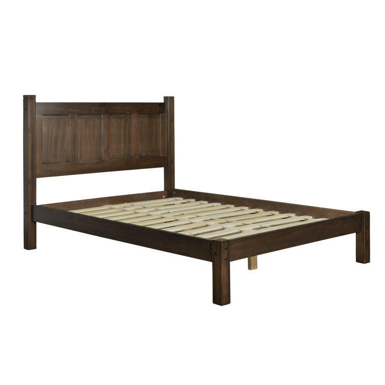 Espresso Full Size Pine Wood Panel Bed with Headboard and Drawer