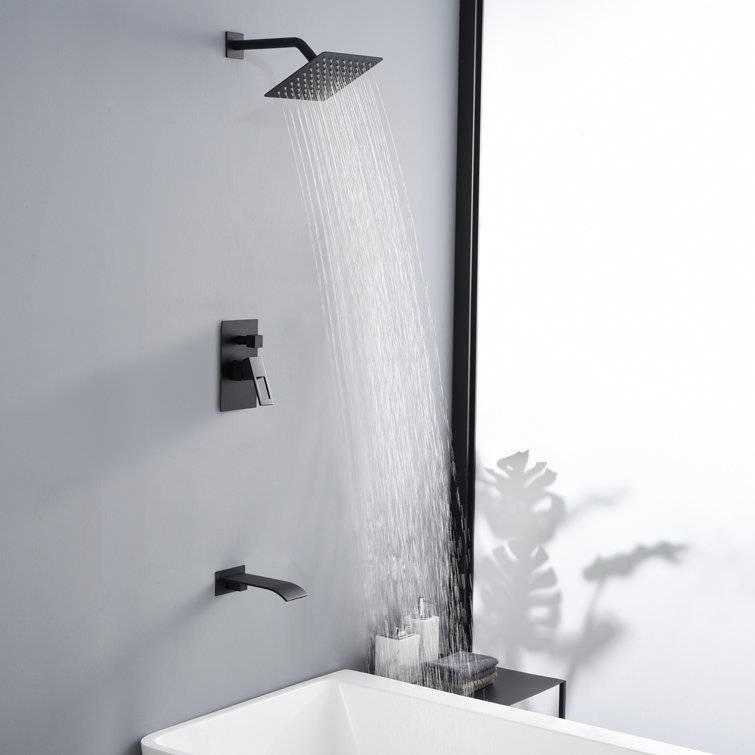 Matte Black Wall Mounted Rain Shower System with Waterfall Tub Spout