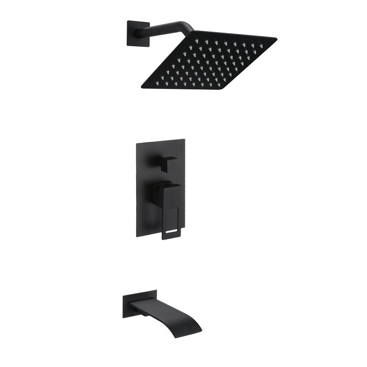 Matte Black Wall Mounted Rain Shower System with Waterfall Tub Spout