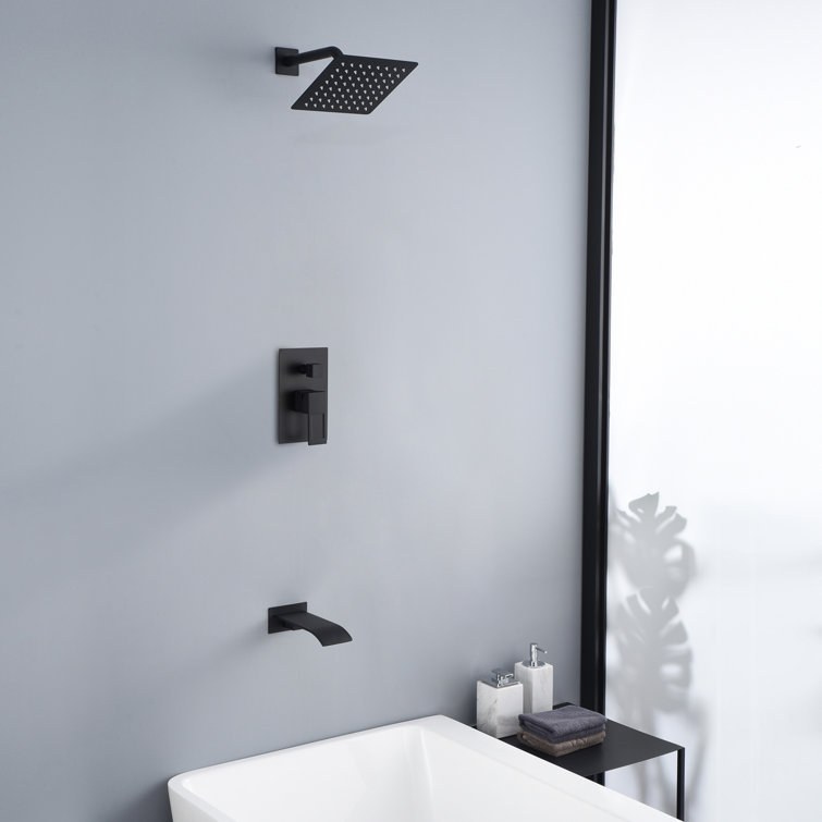 Matte Black Wall Mounted Rain Shower System with Waterfall Tub Spout