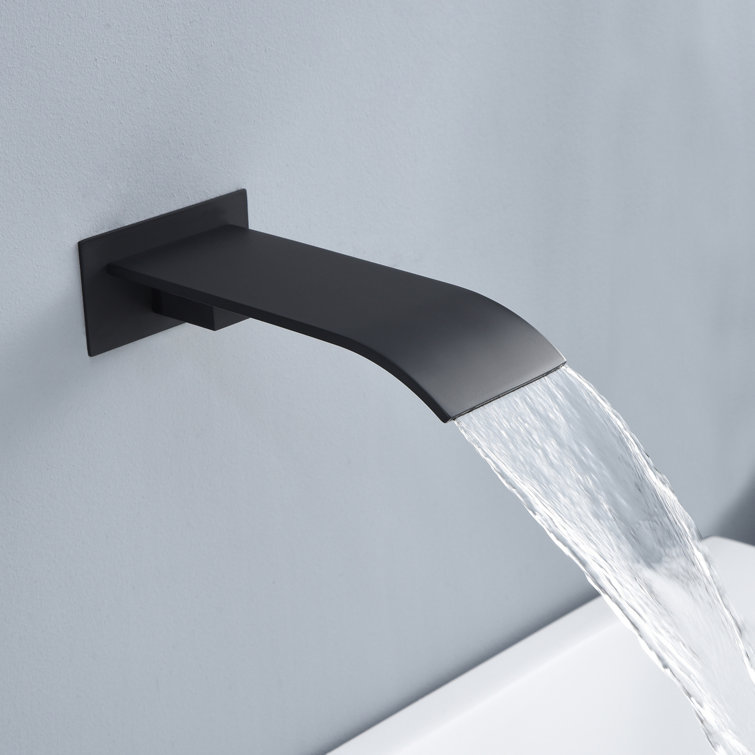 Matte Black Wall Mounted Rain Shower System with Waterfall Tub Spout