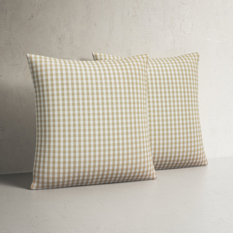 Beige and White Plaid Square Outdoor Throw Pillows, Set of 2
