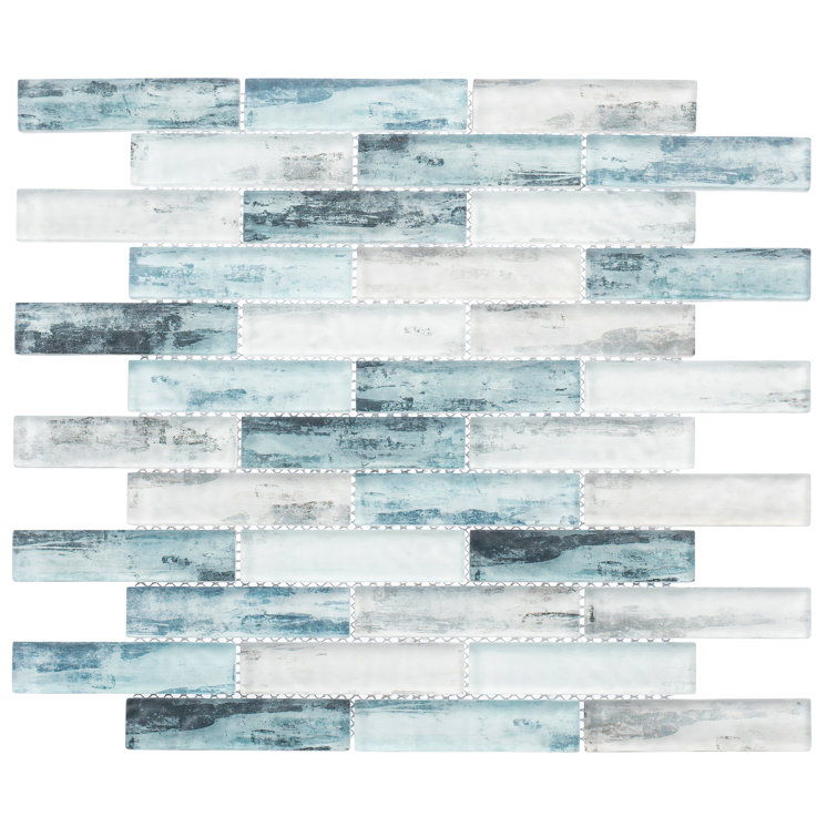 Islandia Blue and Light Blue Glass Brick Joint Mosaic Tile Sheet