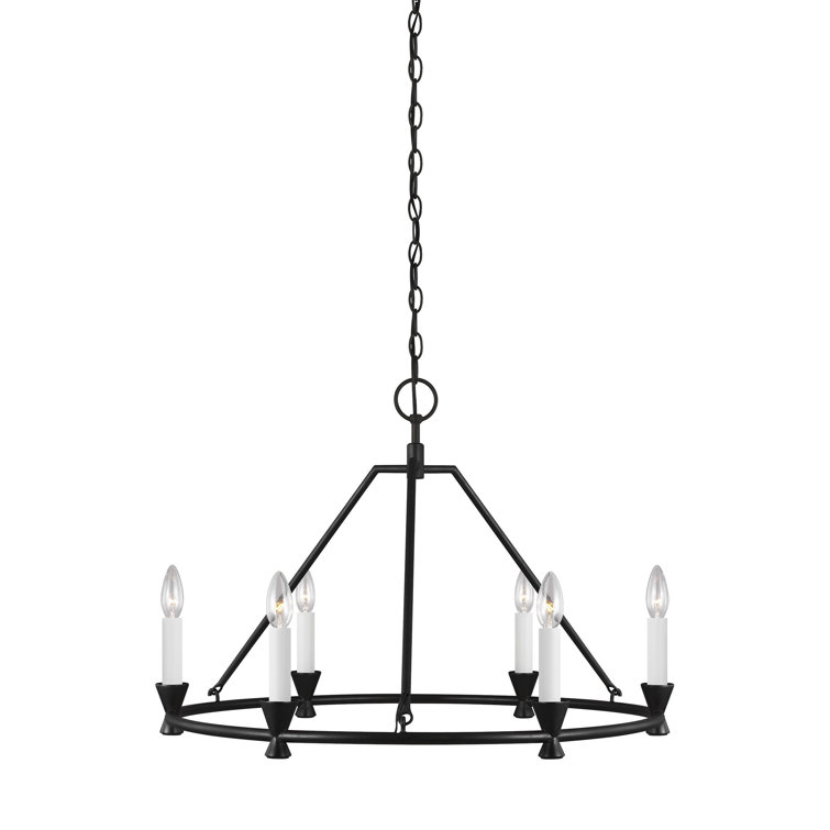 Mini Keystone Aged Iron 6-Light Wagon Wheel Chandelier