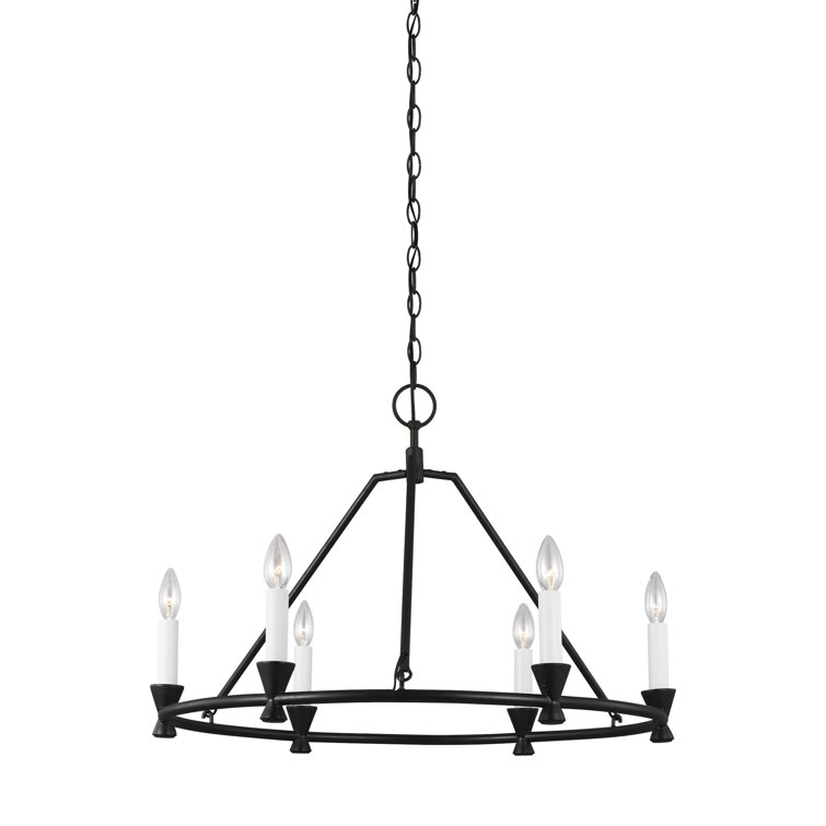 Mini Keystone Aged Iron 6-Light Wagon Wheel Chandelier