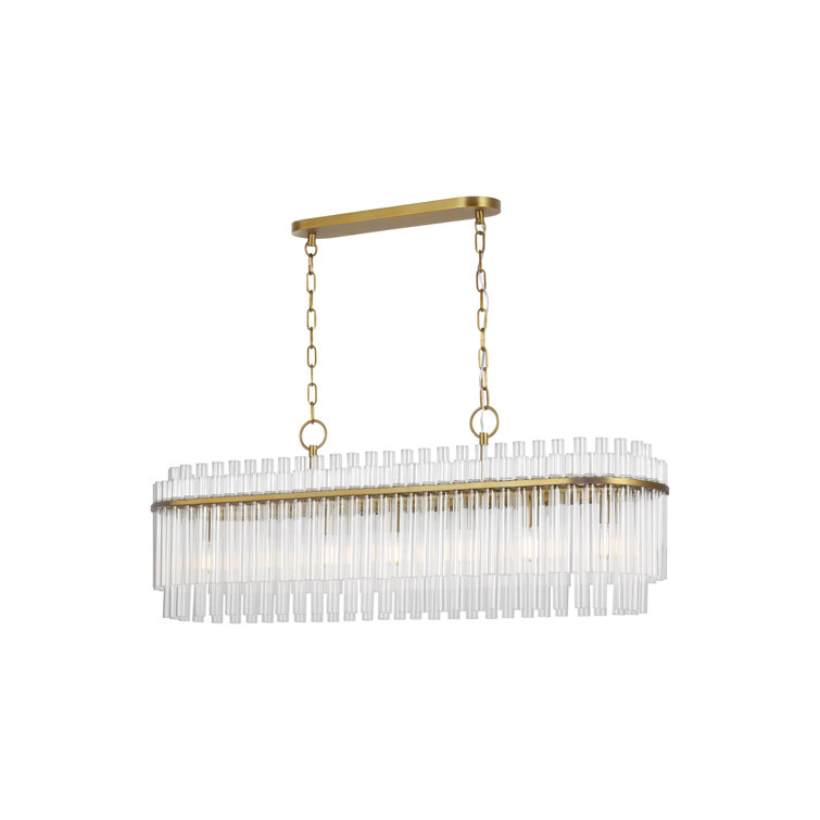 Beckett 48" Burnished Brass Drum Chandelier with Clear Glass Shades