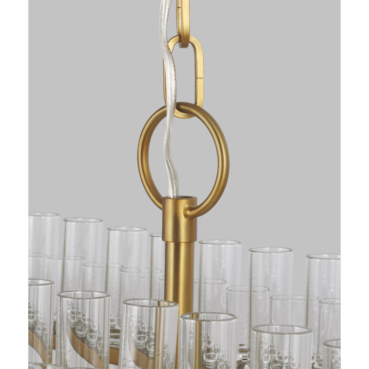 Beckett 48" Burnished Brass Drum Chandelier with Clear Glass Shades