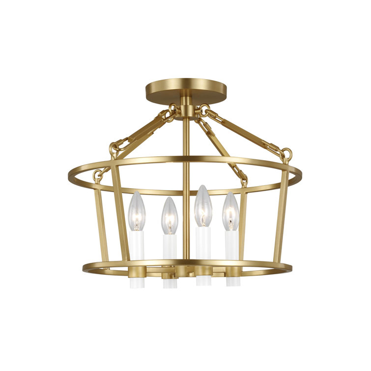 Burnished Brass 4-Light Semi Flush Mount with Clear Silver Wire