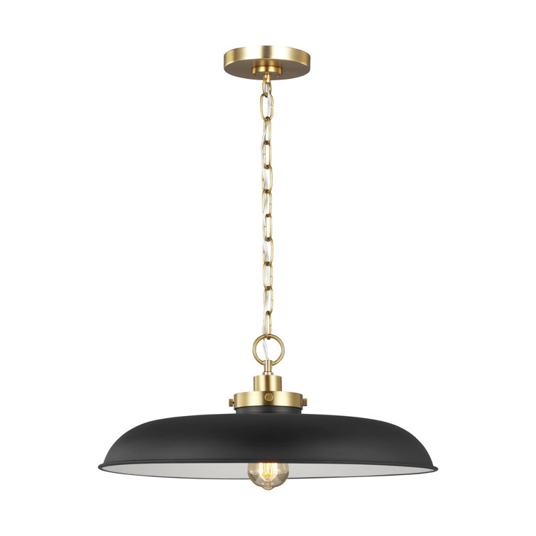Midnight Black and Burnished Brass 20'' Dome Pendant Light