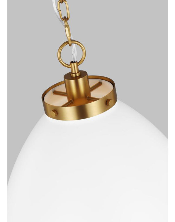 Matte White and Burnished Brass 13.5" Indoor/Outdoor Dome Pendant
