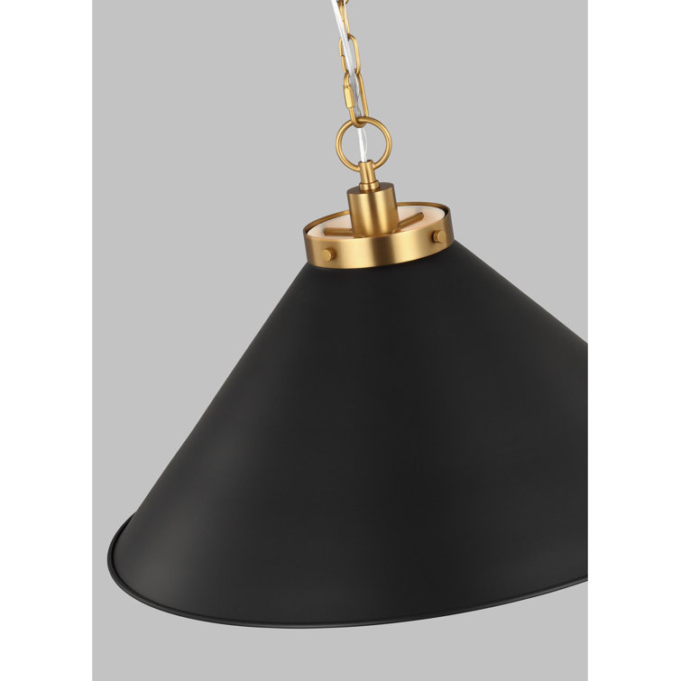 Midnight Black and Burnished Brass Cone Pendant Light