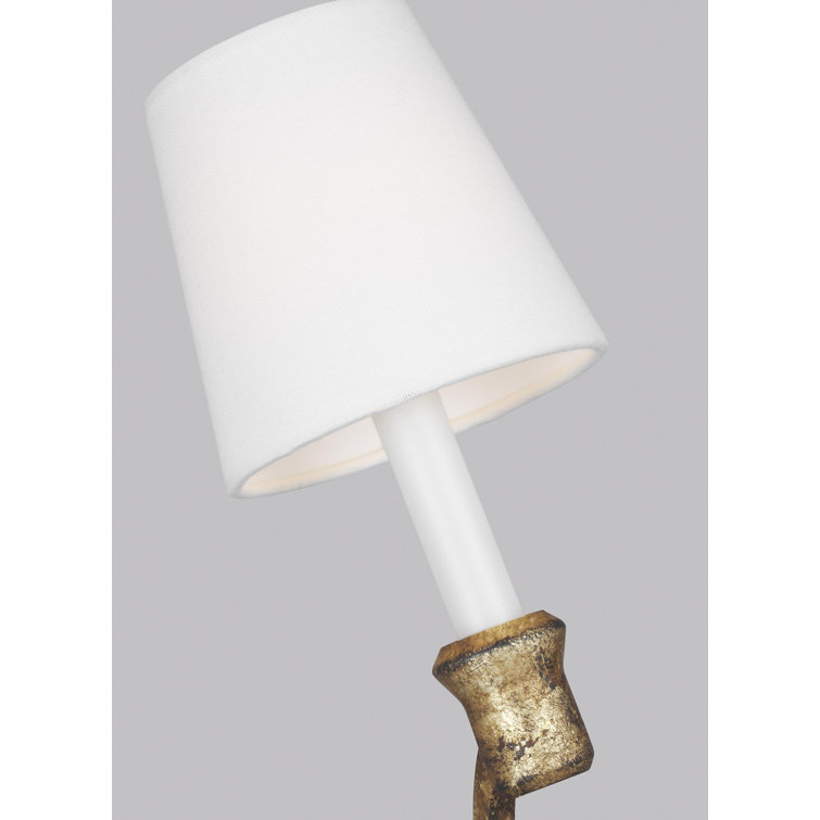 Antique Gild Steel Wall Sconce with White Linen Shade