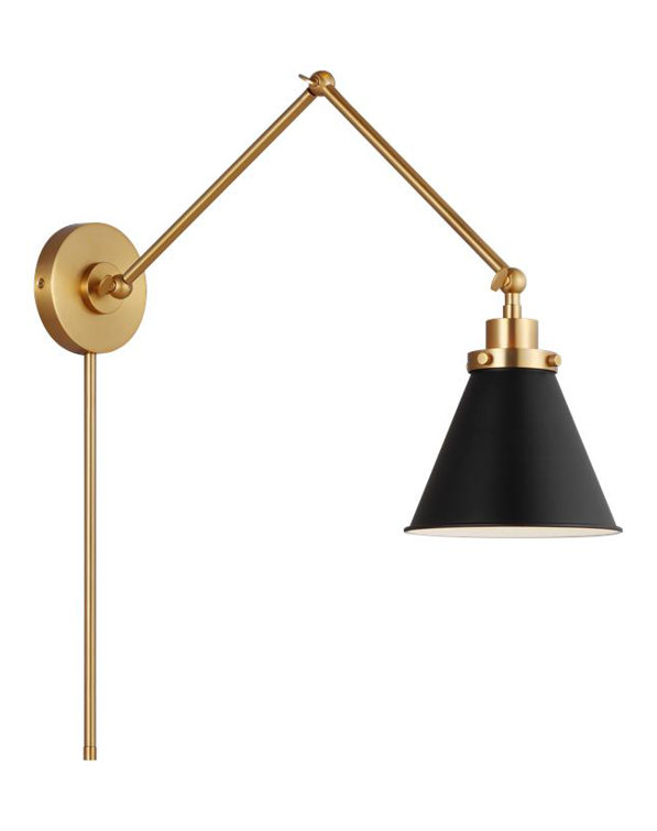 Midnight Black and Burnished Brass Adjustable Plug-In Wall Sconce