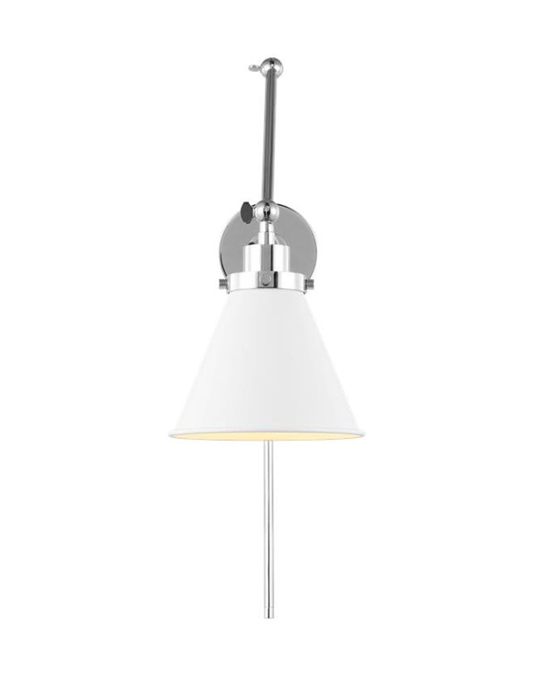 Matte White and Polished Nickel Swing Arm Wall Sconce