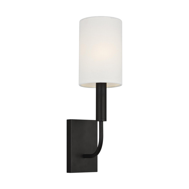 Aged Iron Nickel Cylinder Dimmable Wall Sconce with White Linen Shade