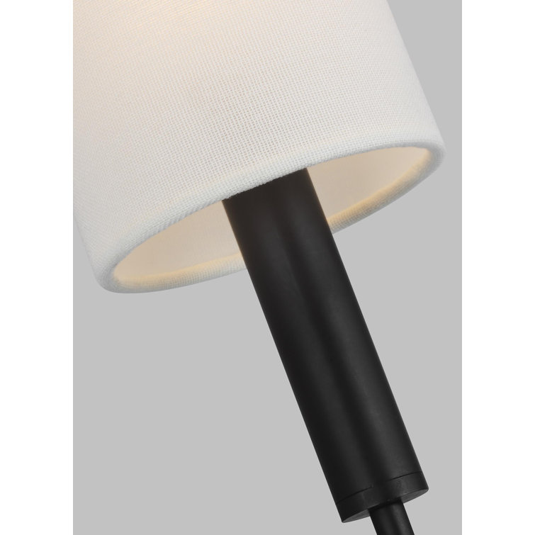 Aged Iron Nickel Cylinder Dimmable Wall Sconce with White Linen Shade