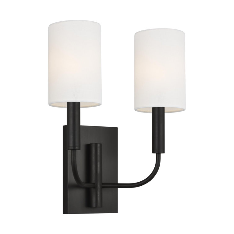 Brianna Aged Iron 2-Light Wall Sconce with White Linen Shade