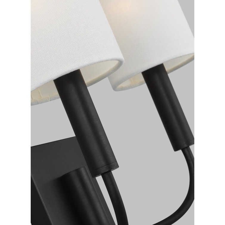 Brianna Aged Iron 2-Light Wall Sconce with White Linen Shade