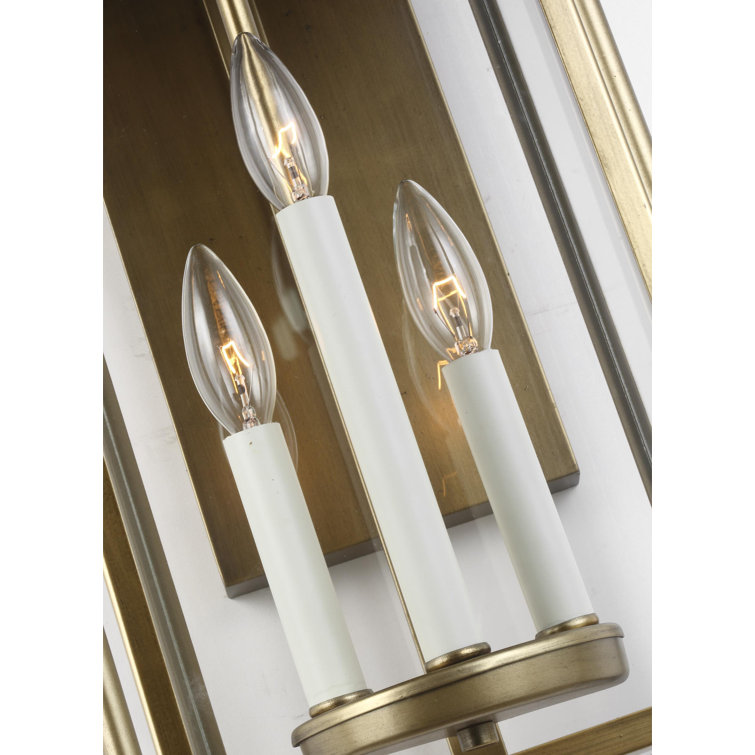 Wellsworth Painted Distressed Brass 3-Light Rectangular Lantern Sconce