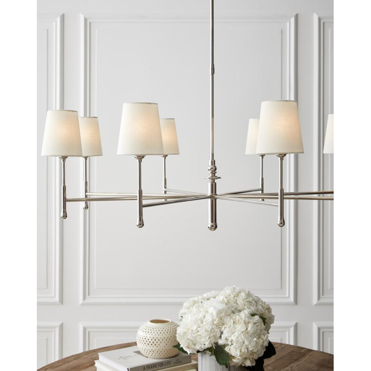 Aged Iron 8-Light Sputnik Chandelier with White Linen Shades