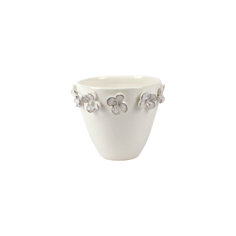 White Terra Cotta Floral Small Cachepot