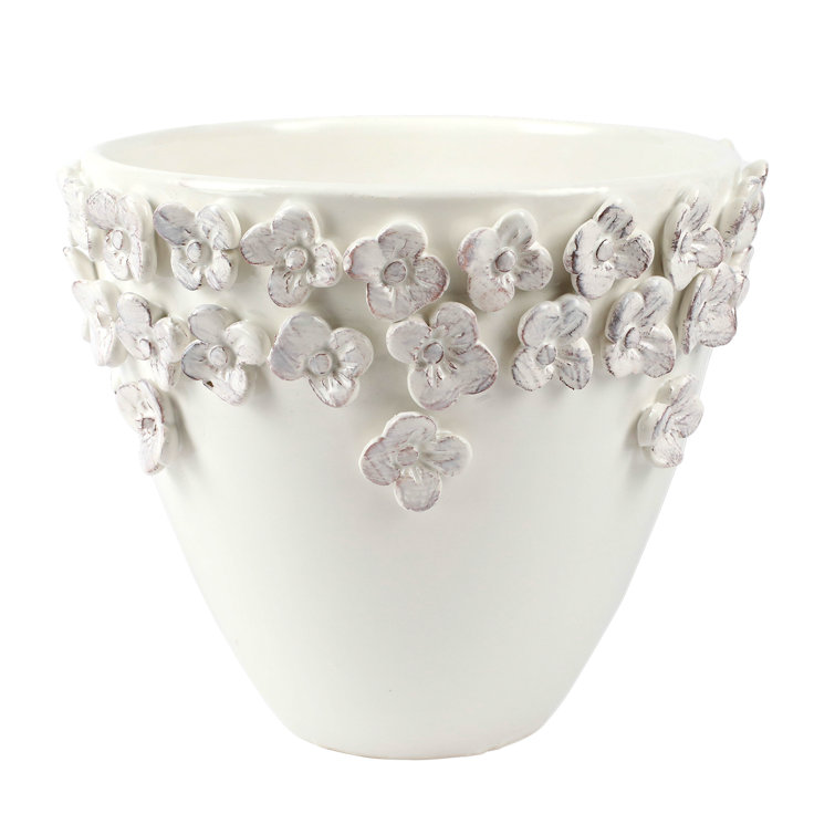 White Ceramic Handsculpted Medium Cachepot for Indoor/Outdoor Use