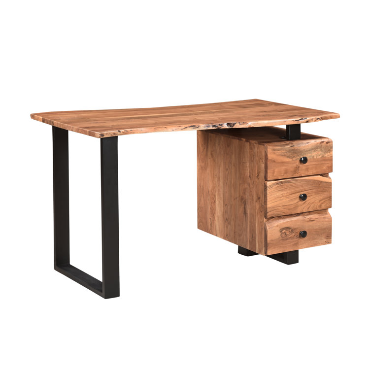 Live Edge Acacia Wood and Black Metal Desk Set