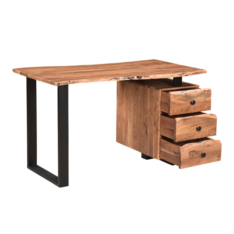 Live Edge Acacia Wood and Black Metal Desk Set