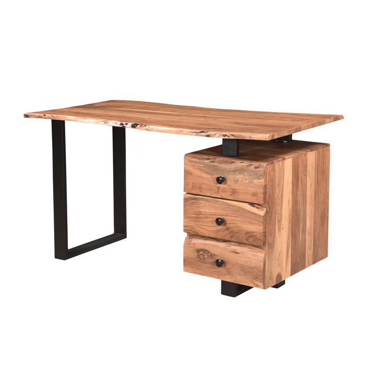 Live Edge Acacia Wood and Black Metal Desk Set