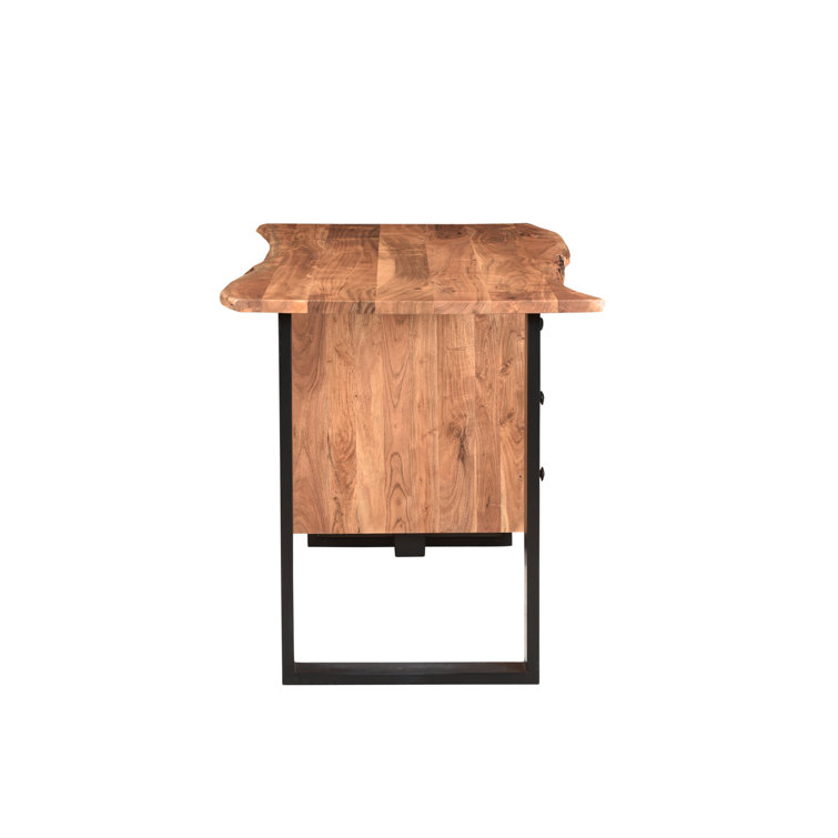 Live Edge Acacia Wood and Black Metal Desk Set