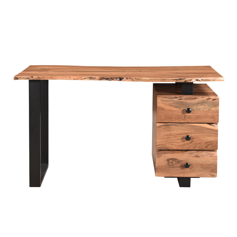 Live Edge Acacia Wood and Black Metal Desk Set