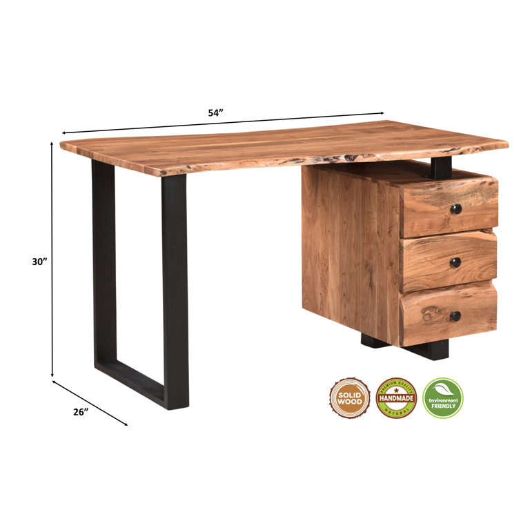 Live Edge Acacia Wood and Black Metal Desk Set