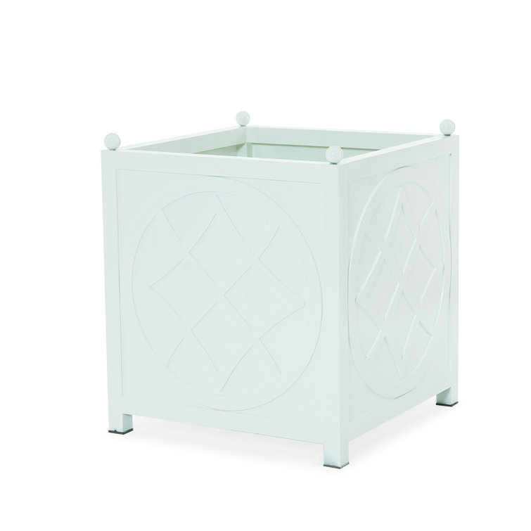 White 24" Square Outdoor Planter with Geometric Design