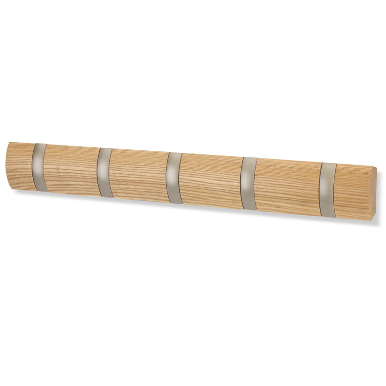 Flip 5-Hook Natural Solid Wood Wall-Mounted Coat Rack