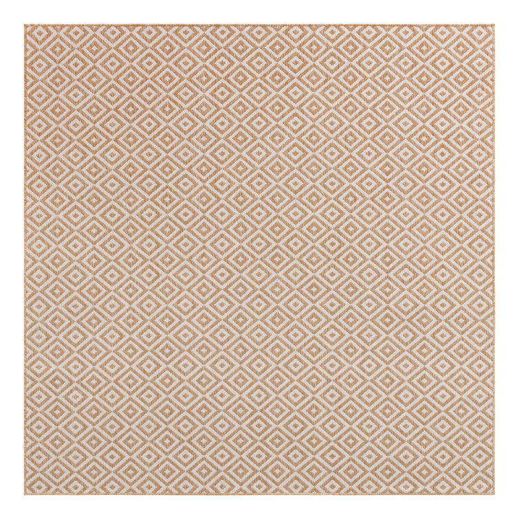 Beige and Cream Geometric Square Outdoor Rug, 8 ft