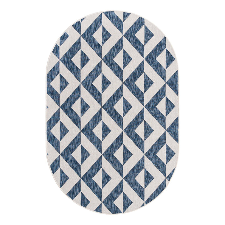 Costa Cape Easy-Care Oval Outdoor Blue Geometric Rug
