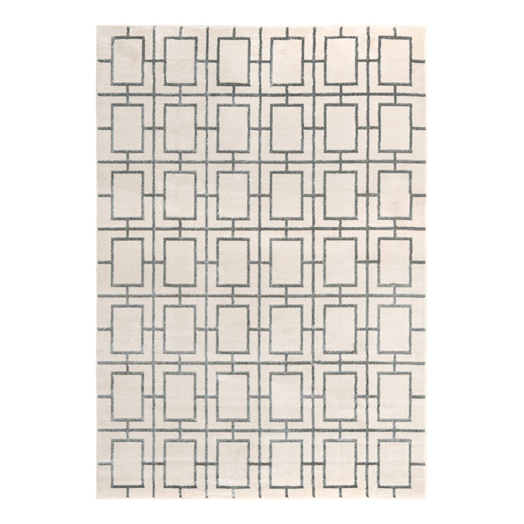 Elegant White Silver Trellis 10' x 14' Easy-Care Area Rug