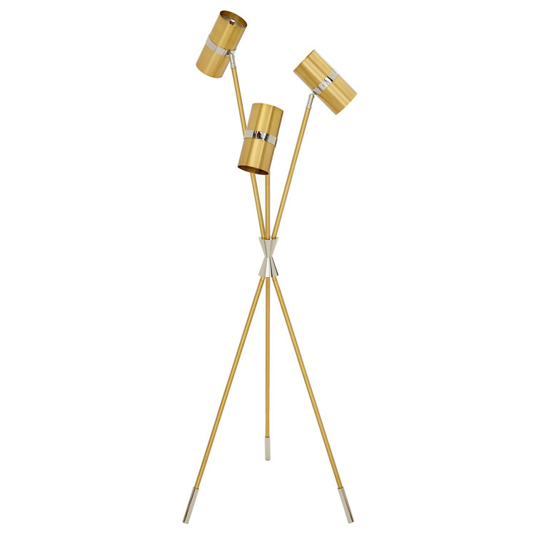 Caracas 3-Light Soft Brass and Polished Nickel Tripod Floor Lamp