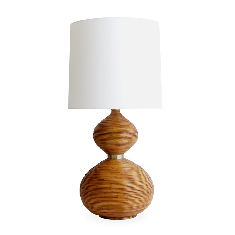 Riviera White Linen Shade Table Lamp with Brass Accents