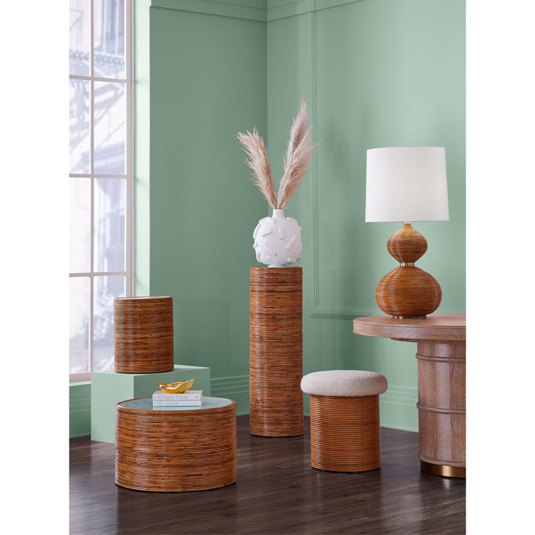 Riviera White Linen Shade Table Lamp with Brass Accents