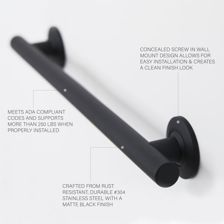 Matte Black 36-Inch Stainless Steel Wall Mounted Grab Bar