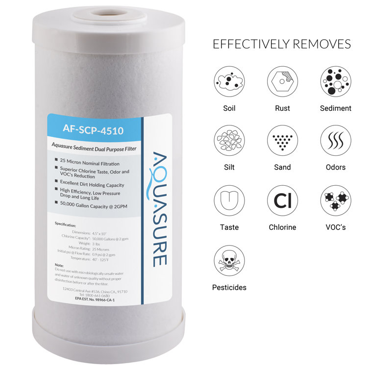 Aquasure 10" White Sediment and Carbon Whole House Filter
