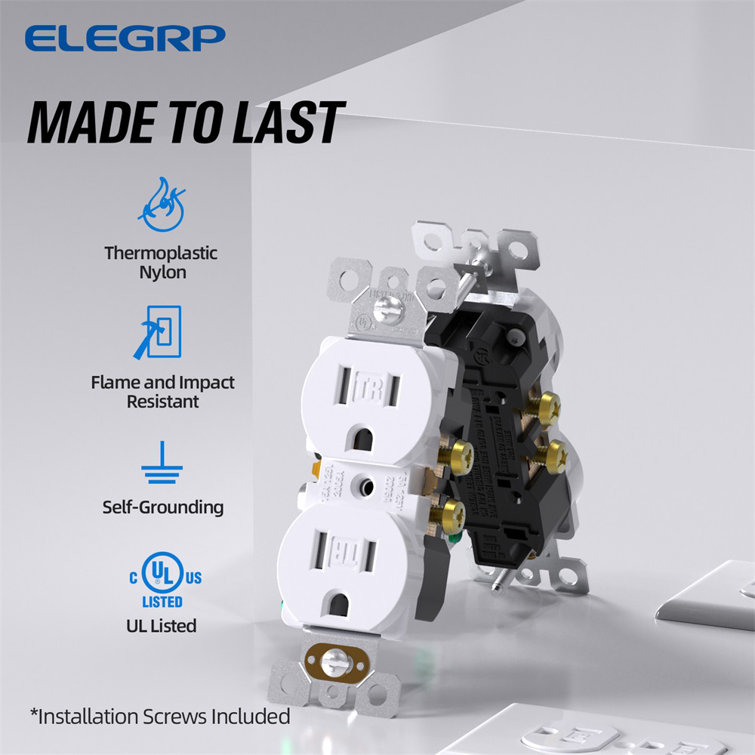 White Tamper Resistant Duplex Outlet with Thermoplastic Body