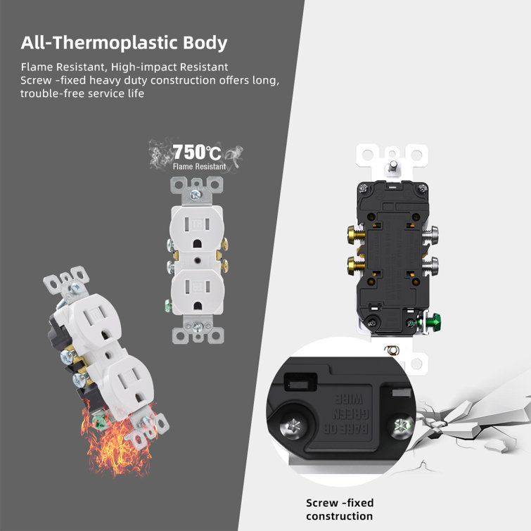 White Tamper Resistant Duplex Outlet with Thermoplastic Body